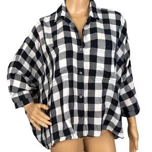 Denim & Supply RL Womens Plaid Button Up Shirt Dolman Sleeve Hi-Low Hem Size S